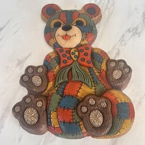 Vintage Nursery Patchwork Teddy Bear Baby Foam Craft Wall Decor 1979 9" x 12"